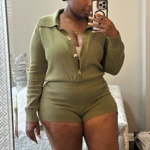 Fashion Nova Green Ribbed Knit Jumpsuit